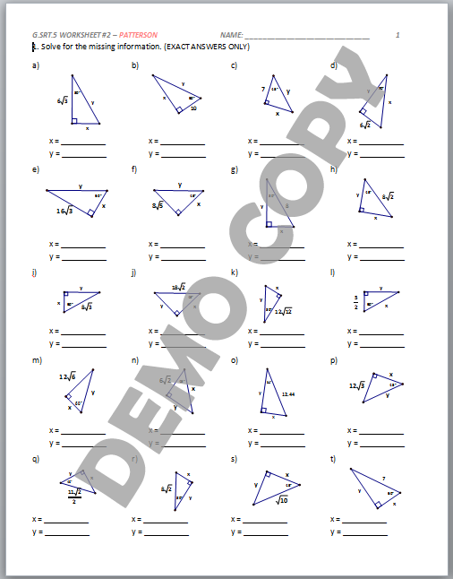 Special Right Triangles Worksheet Answer Key Promotiontablecovers