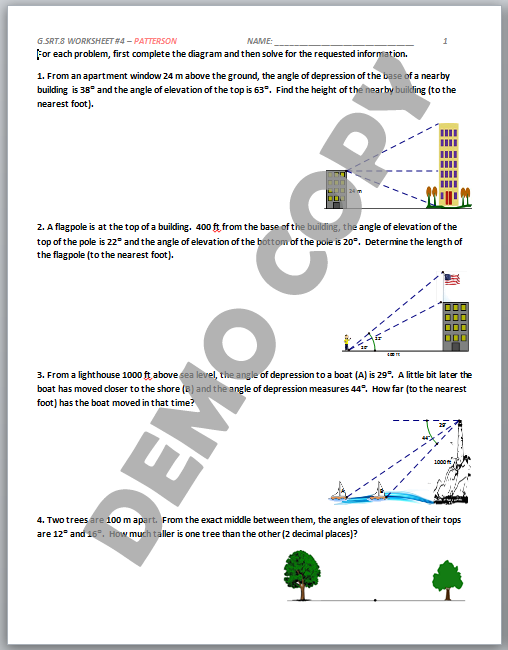 High School Geometry Common Core G.SRT.C.8 - Trigonomettry Problems