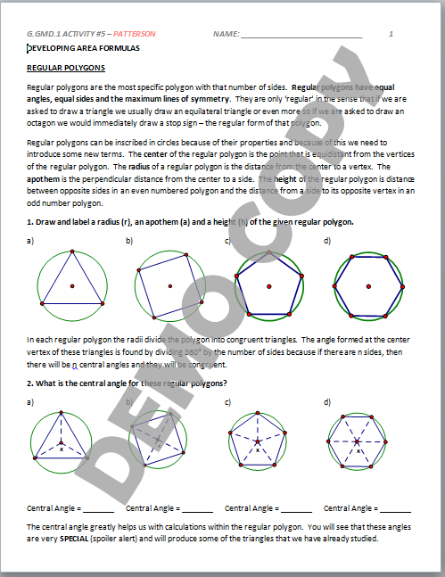High School Geometry Common Core G GMD A 1 Derive Volume Formulas Patterson